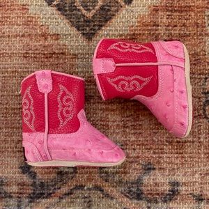 Pink leather cowgirl boots for baby